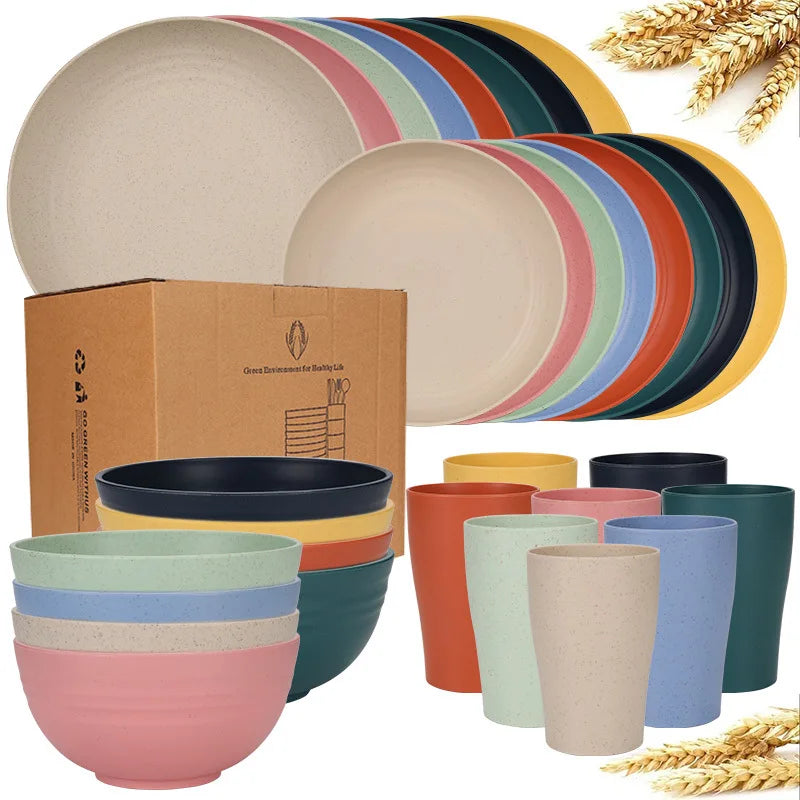 Set vaisselle paille de ble assiettes bols incassable