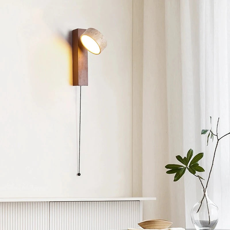 Applique murale bois noyer LED/interrupteur rotatif