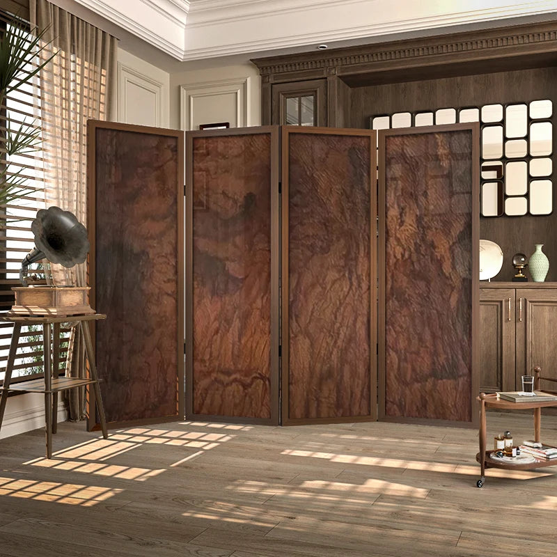 paravent en bois massif style médiéval wabi-sabi pliant décoratif - vue 4 sur 5