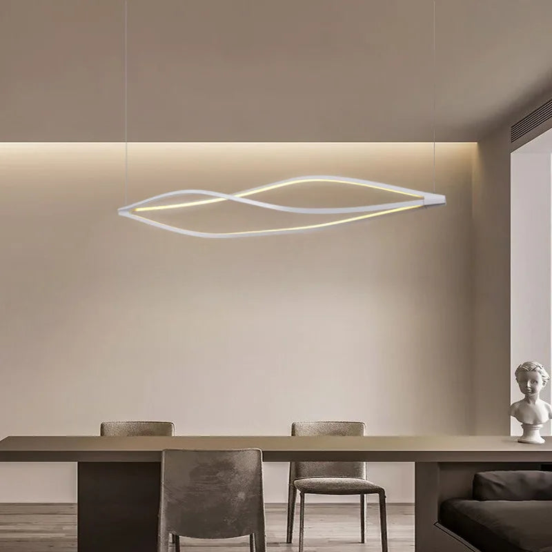 SANDYHA nordique longue bande salle à manger lustre créatif vague Style Art lampara De Techo Led Para Sala étude barre suspension - vue 4 sur 10