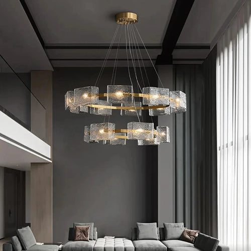 lustre led moderne ondulations d'eau en verre de luxe