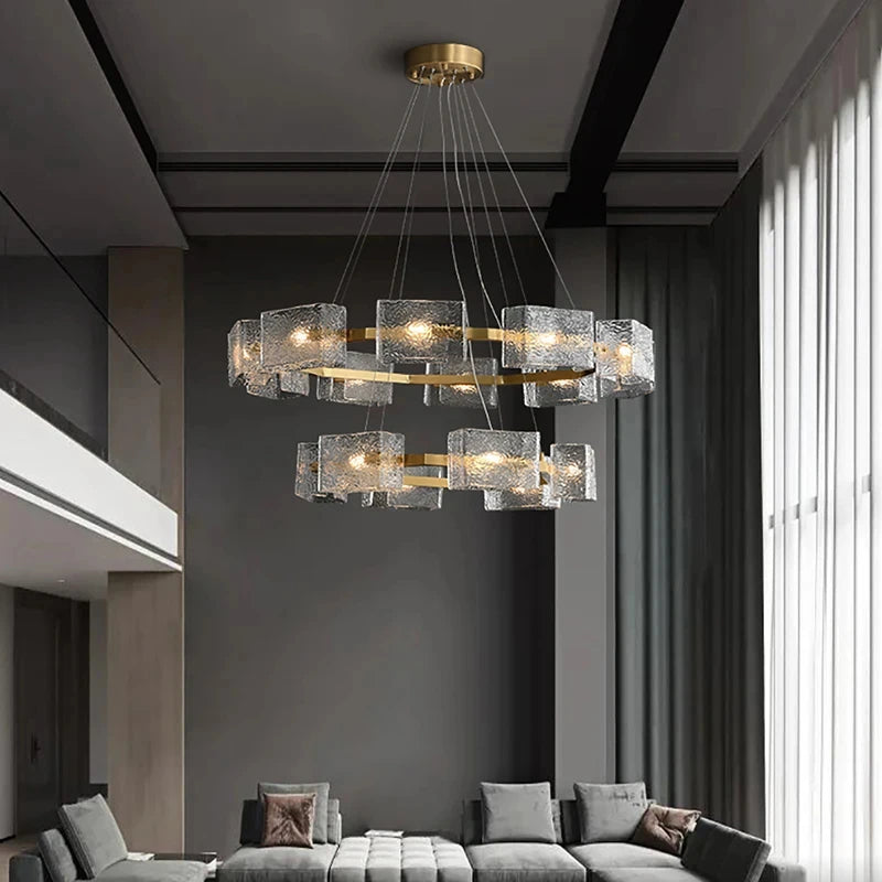 lustre led moderne ondulations d'eau en verre de luxe - vue 4 sur 17