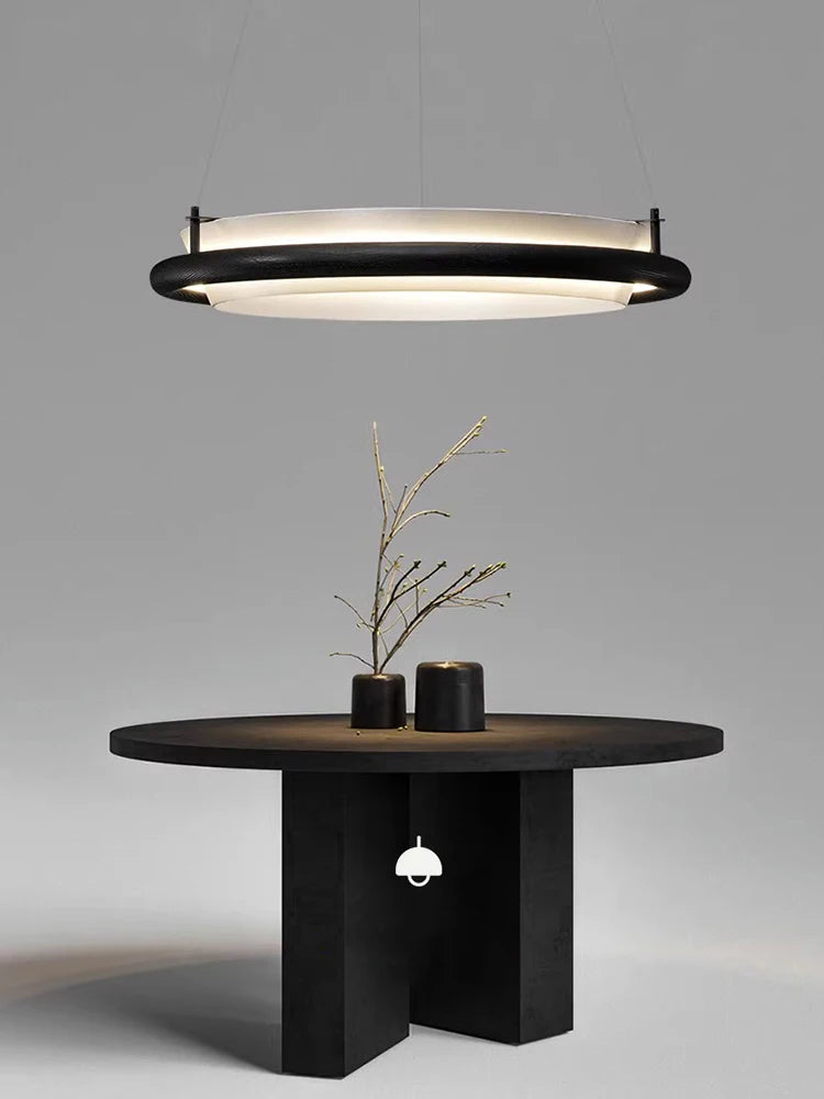 lustre moderne en bois led avec suspension en tissu - vue 3 sur 12