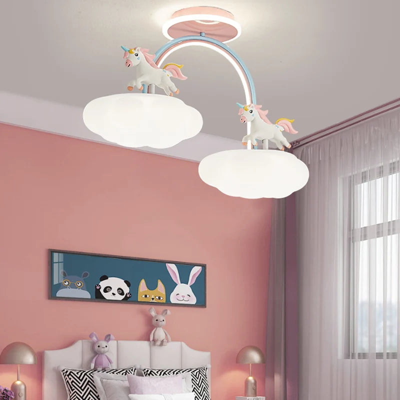 lustre licorne dessin animé avec télécommande pour enfants