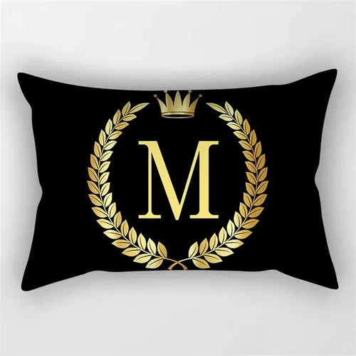 housse de coussin décorative avec motif lettres noires et dorées