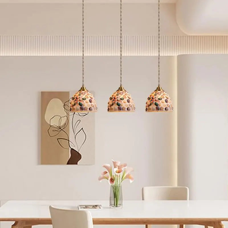 Suspension tiffany méditerranéen en verre coquille led