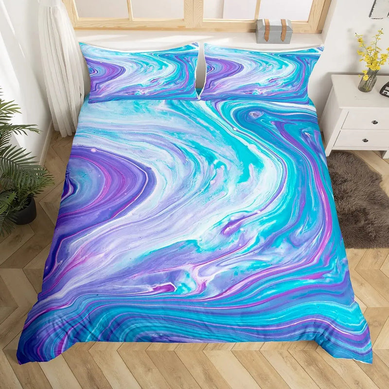 parure de lit 3d marbre nordique blanc rose 1 et 2 places