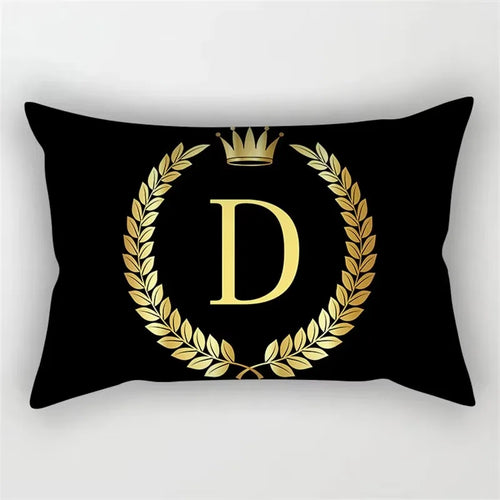 housse de coussin décorative à motif lettres noires et dorées