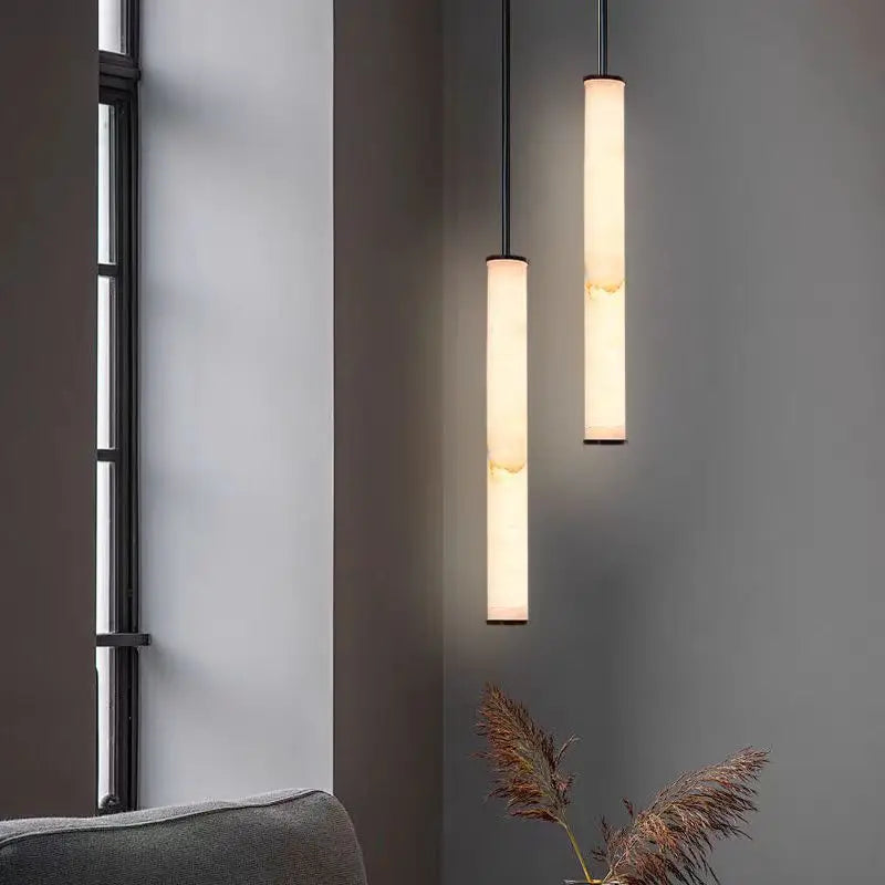 lustre cylindrique en marbre naturel avec cordon réglable