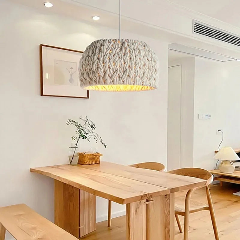 Nordic Hand-Woven Wabi Sabi Chandelier For Dining Room Study Loft LED Hanging Light Kitchen Island Cafe Bar Pendant Lamp Fixture