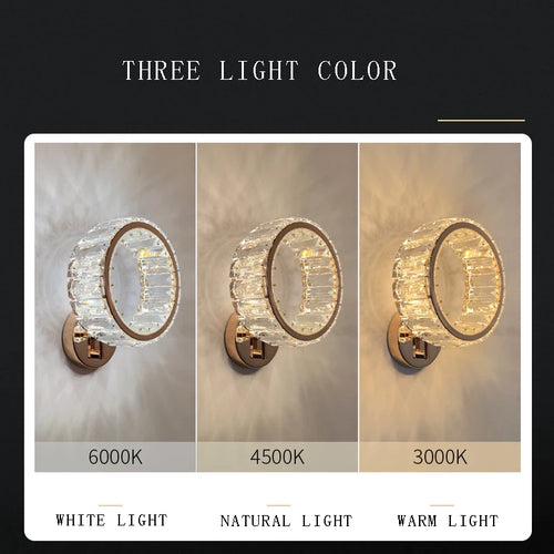 applique murale led ronde moderne en cristal de luxe
