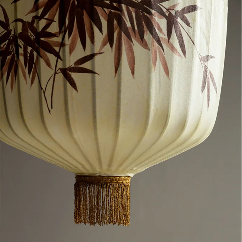 Nouvelle lampe lanterne en tissu chinois pour Restaurant salon rétro hôtel chez l'habitant balcon motif dessiné à la main lustre ampoule gratuite - vue 7 sur 18