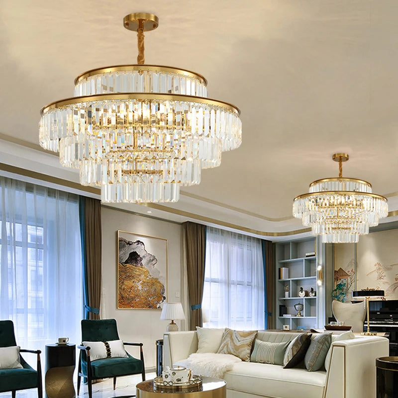 lustre moderne en cristal doré pour éclairage décoratif intérieur - vue 6 sur 10