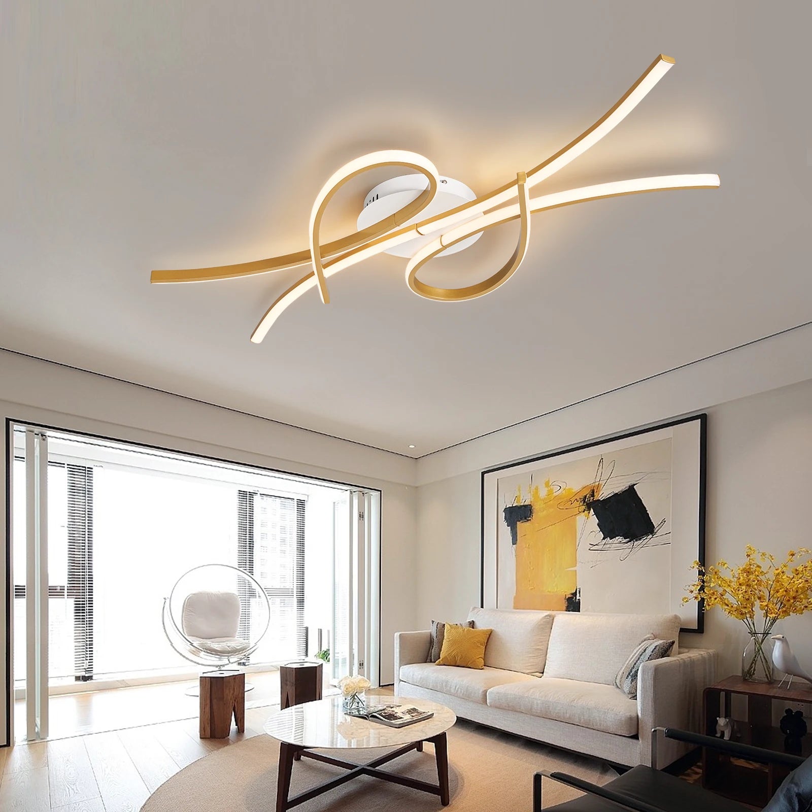 Modern Alexa LED Chandelier For Smart Home, Used In Living Room, Bedroom, Study, Lampara Technology Black/gold Modern Chandelier - vue 4 sur 10