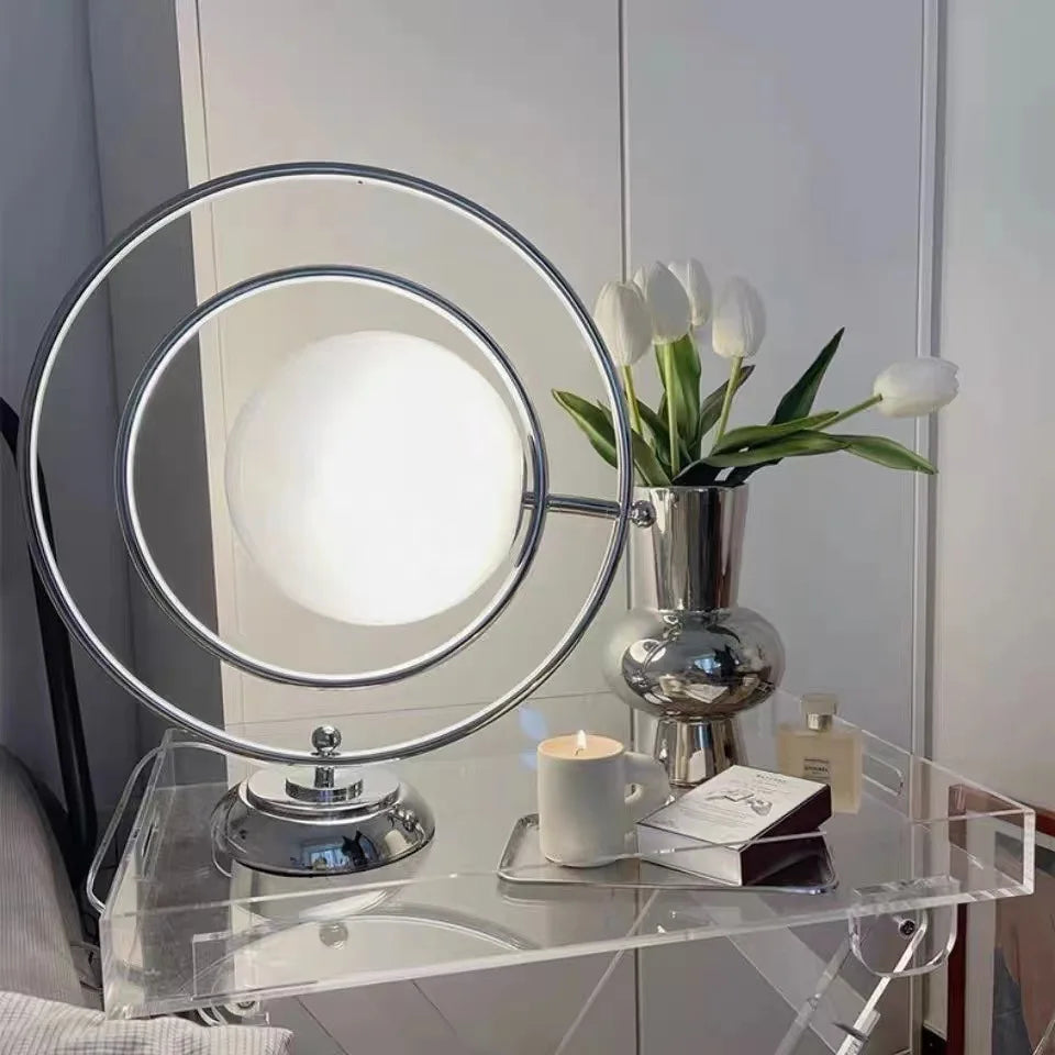 lampe à poser scandinave en chrome avec boule en verre - vue 4 sur 7