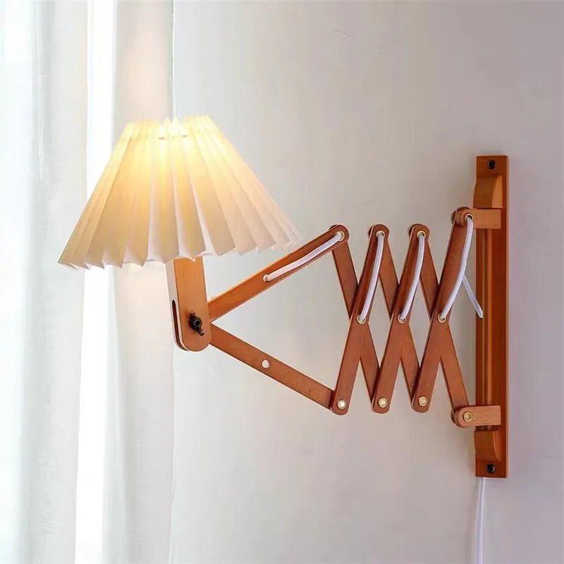 Sax applique moderne télescopique led lampe en bois salon japonais bras long créatif chambre chevet décoration maison lumière - vue 5 sur 8