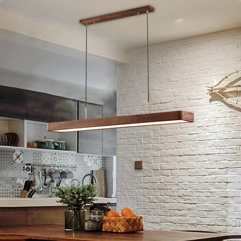 suspension moderne à led en bois avec télécommande pour éclairage intérieur - vue 3 sur 8