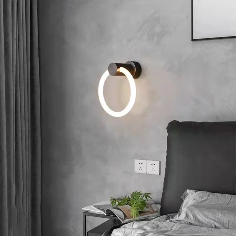 applique murale led moderne en laiton anneau acrylique 3 couleurs gradable - vue 5 sur 10