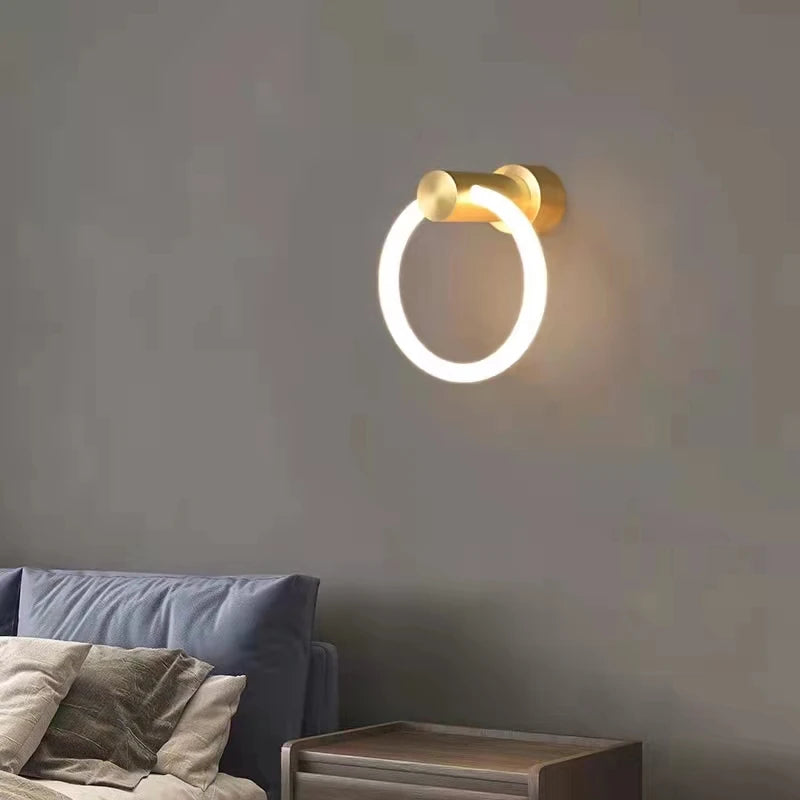 applique murale led moderne en laiton anneau acrylique 3 couleurs gradable - vue 2 sur 10