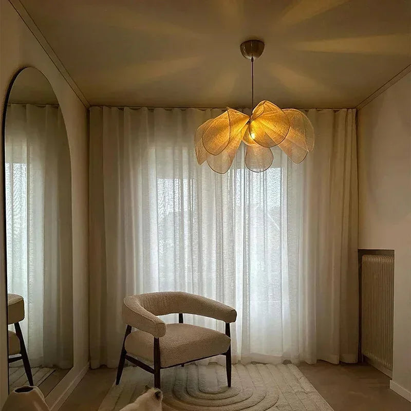 Wabi Sabi Fabric Pendant Light Flower Chandelier Suspension Hanging Light for Living Dining Room - vue 5 sur 8