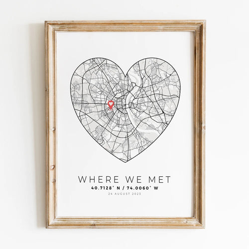 carte de ville personnalisée pour cadeau de saint-valentin