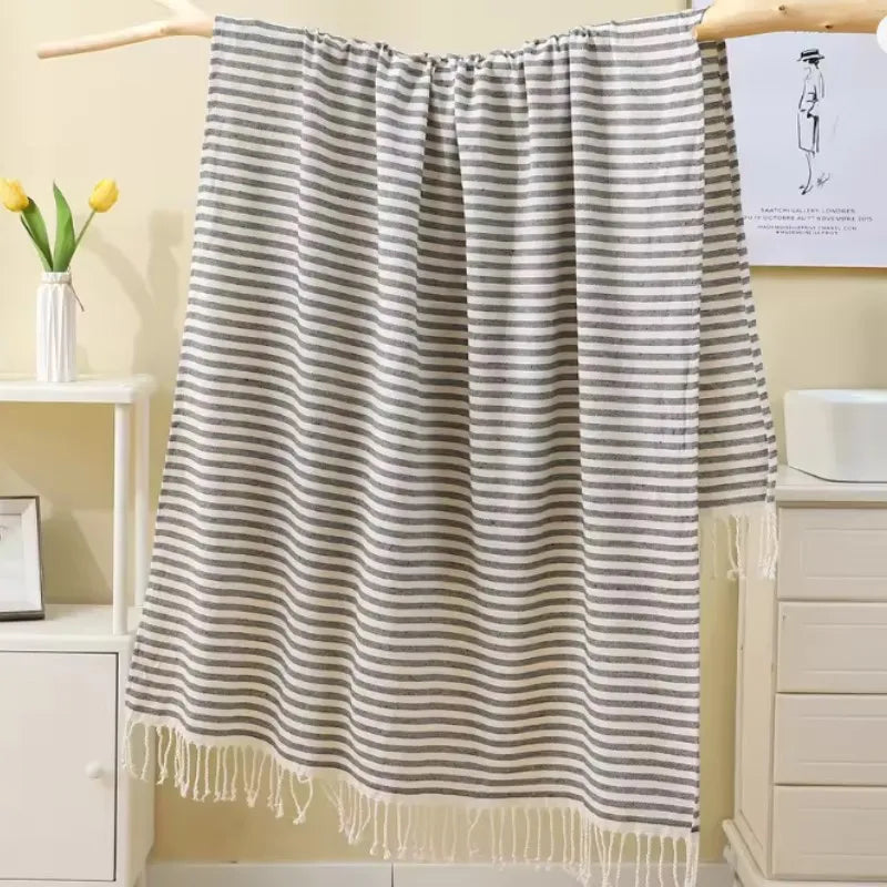 serviette de plage turque rayures pompons taille voyage