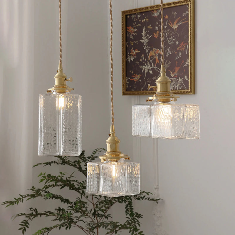 Rétro carré en verre pot suspension Vintage lampe à LED abat-jour lustre pour salle à manger chambre Table de chevet éclairage créatif