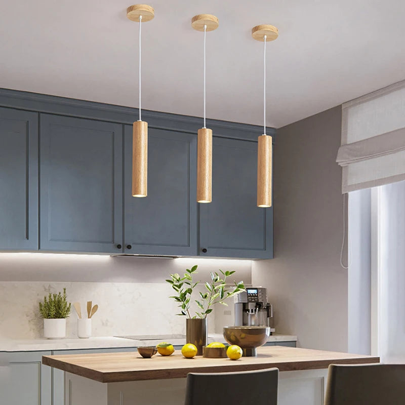 lampes suspendues modernes en bois éclairage intérieur led - vue 3 sur 8