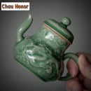 Théière céladon yue kiln dragon phénix relief filtre