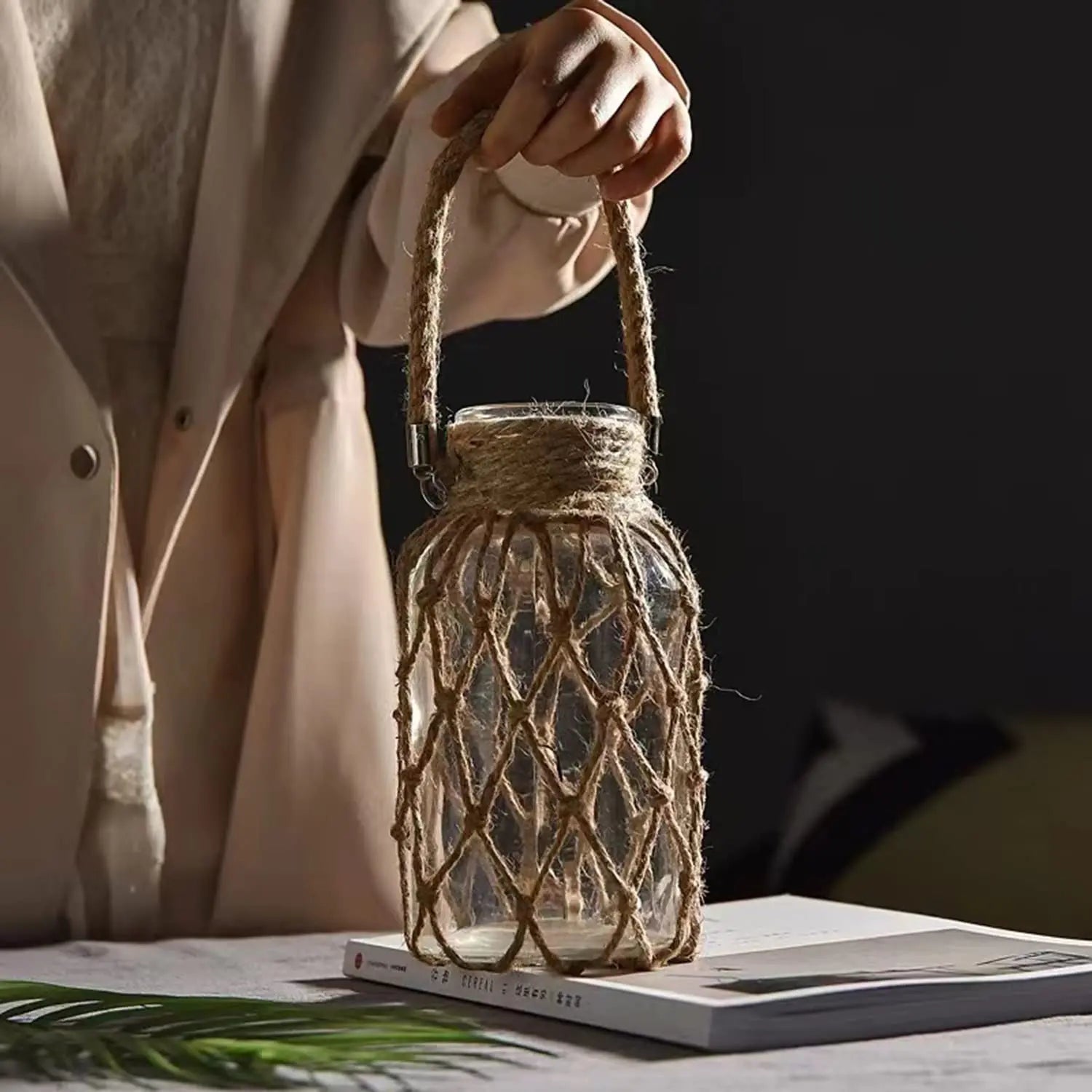 vase en verre tissé à la main décoration bohème pour fleurs sèches - vue 4 sur 8
