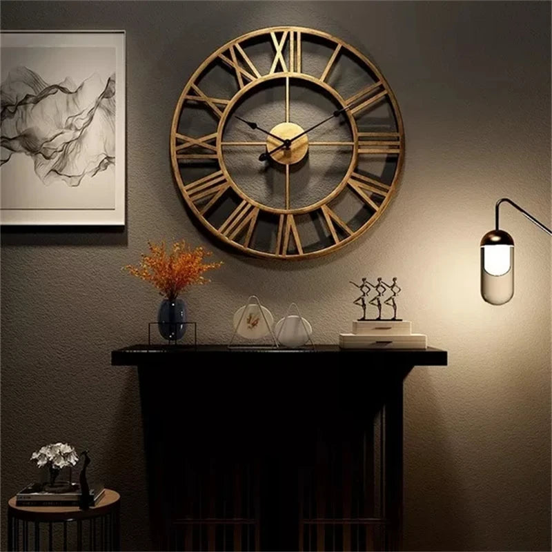 horloge murale moderne 3d rétro chiffres romains en métal silencieuse - vue 8 sur 8