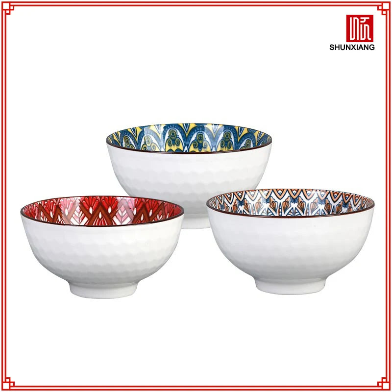 Ensemble bols ceramique motif floral boheme 115mm