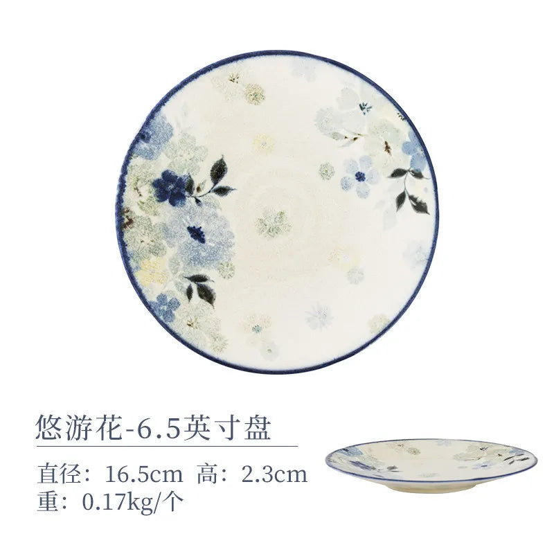 Assiettes ceramique emaillee motif floral style japon quotidien