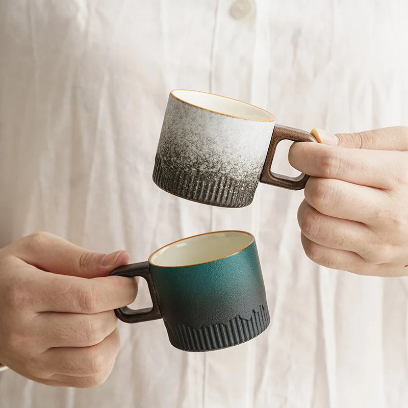 Tasse cafe ceramique artisanale vintage anse bois 60ml