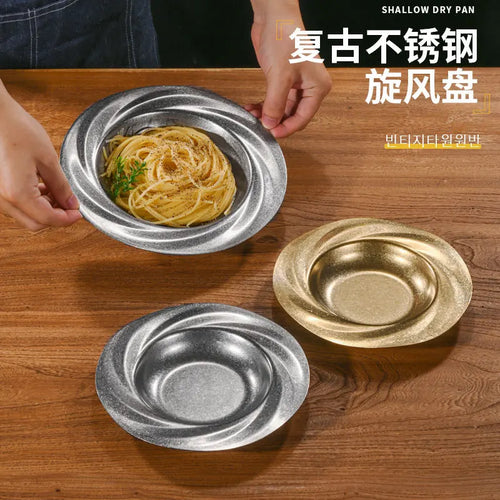 Assiette retro acier inoxydable style restaurant luxe