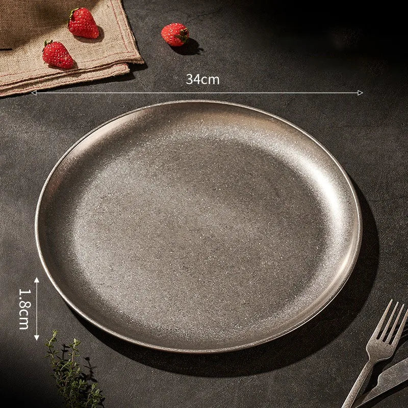 Assiettes acier inoxydable style industriel retro plateaux cafe