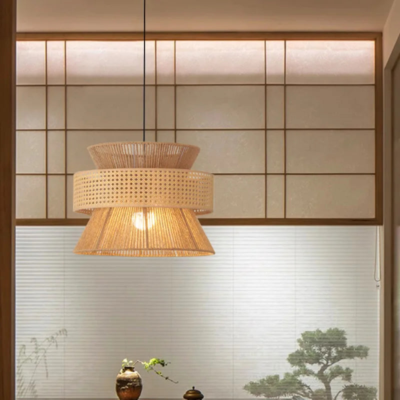 Suspension Sabi Wabi style chinois en rotin cannage - vue 6 sur 24