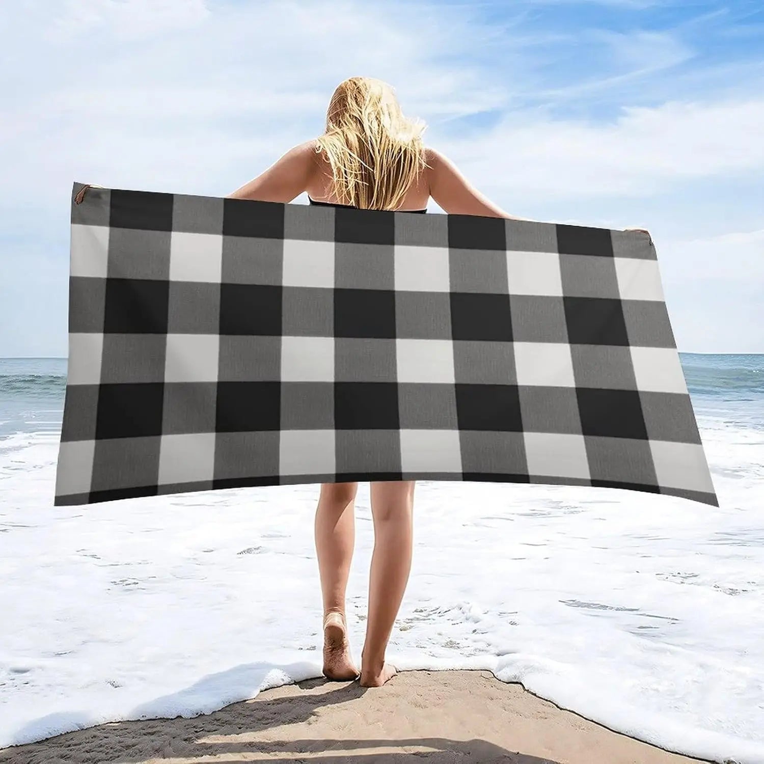 Serviette de plage a carreaux legere sechage rapide - vue 6 sur 6
