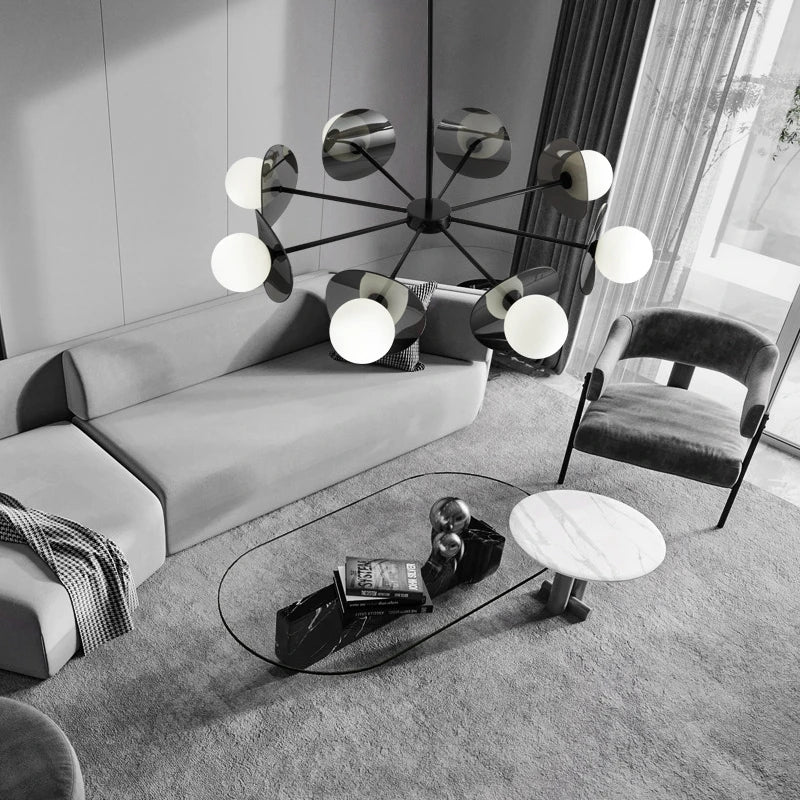 lustre de luxe en cuivre avec lumière led minimaliste italienne - vue 5 sur 9