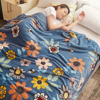 Plaid polaire doux motifs carreaux et floral salon