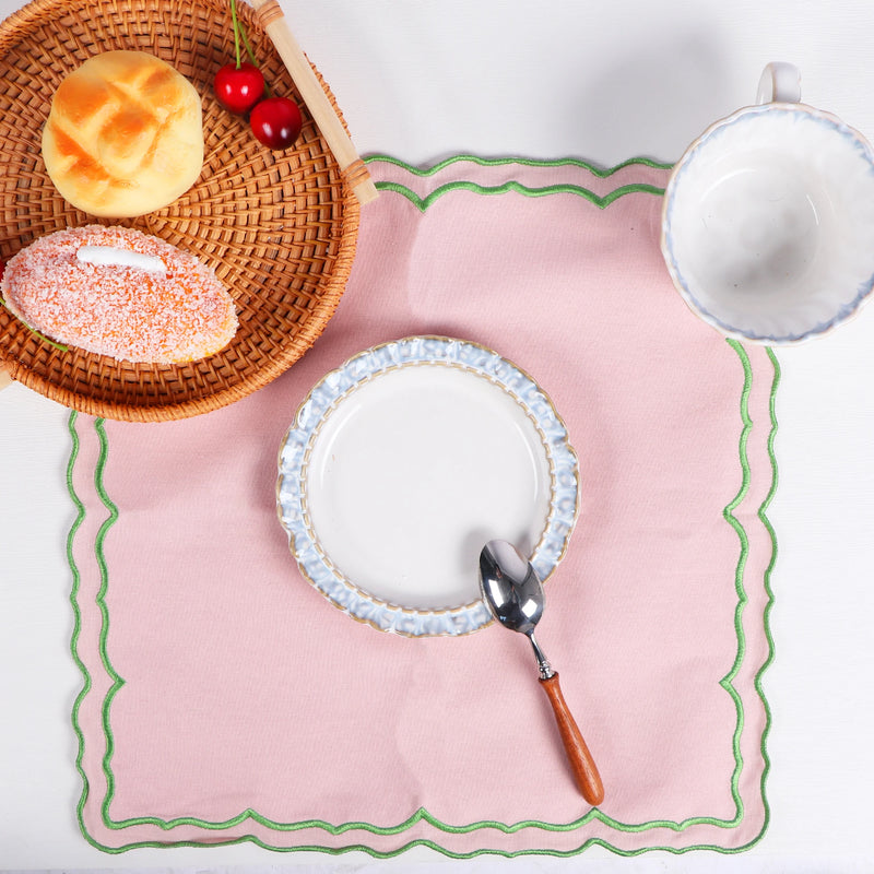 Serviette de table coton lotus brodé style champêtre