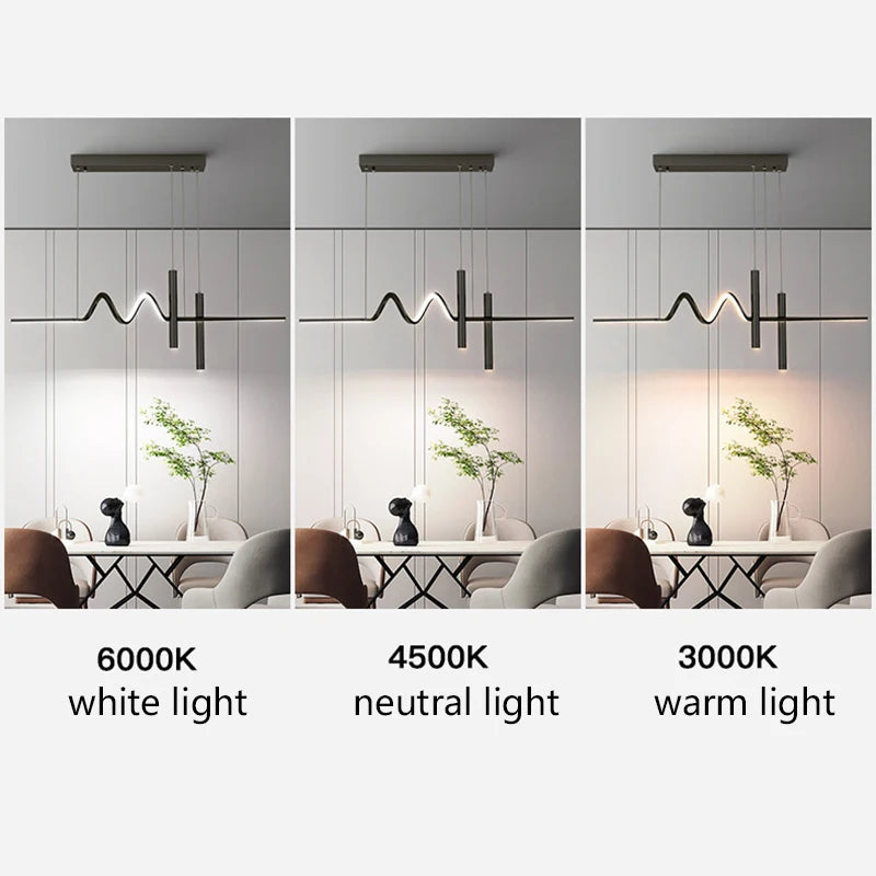 Suspension LED moderne lumières lustre or vague Lampadario lampe ECG salle à manger chambre salon cuisine suspension suspension - vue 5 sur 10