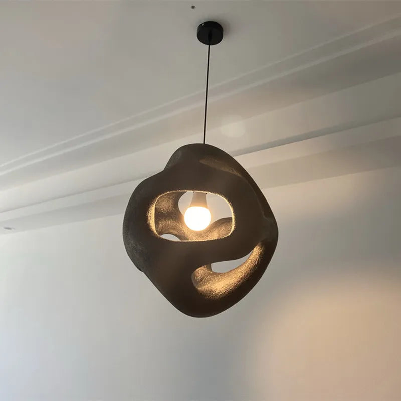 Wabi Sabi nordique LED fait à la main Restaurant lustre japon Style intérieur noir Loft suspension lumière cuisine île café suspension lampe - vue 5 sur 9