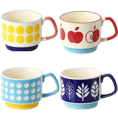 Ensemble tasses cafe ceramique motif floral japonais retro