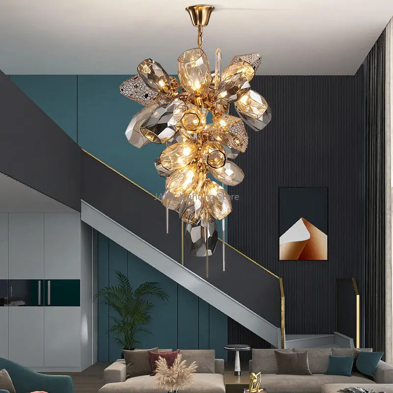 lustre moderne en acier inoxydable et cristal avec led intégrée