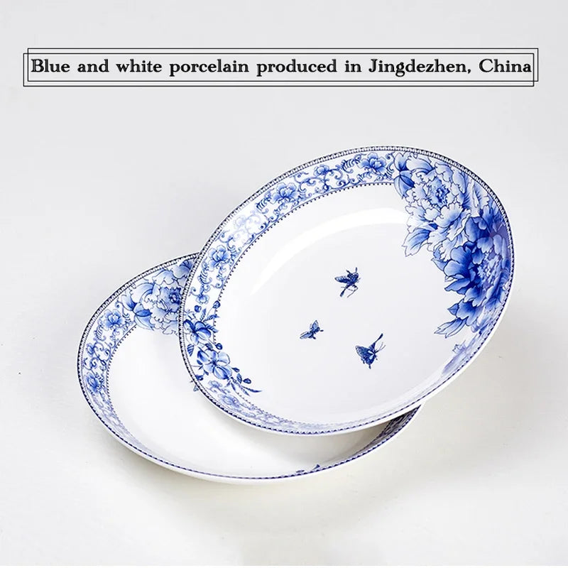 Assiettes à poisson en porcelaine style chinois floral - vue 5 sur 7