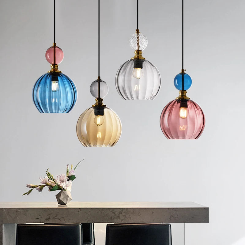 LED moderne couleur nordique bonbons suspension lumières pour chambre chambre d'enfants simple tête verre lampes suspendues luminaires de décoration intérieure
