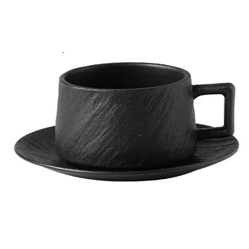 Ensemble tasse et soucoupe ceramique style sable ergonomique