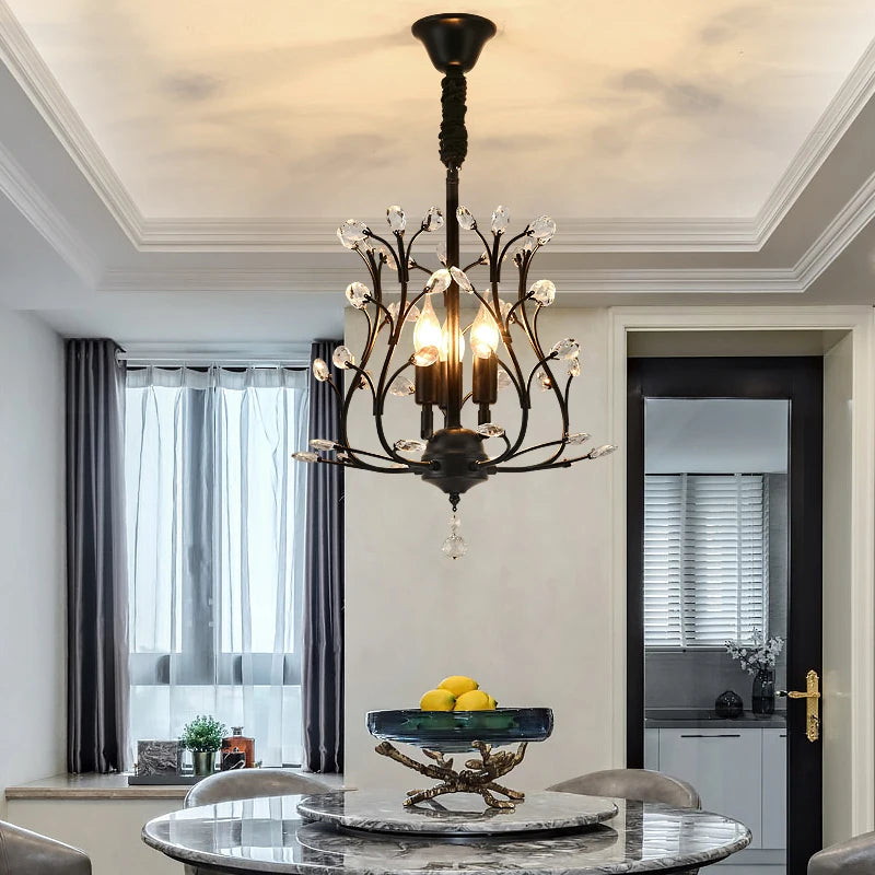 2024 Modern Crystal Chandelier Creative Design Black/Gold Corridor Ceiling Lamp Applicable To Porch Restaurant Lamps - vue 6 sur 15