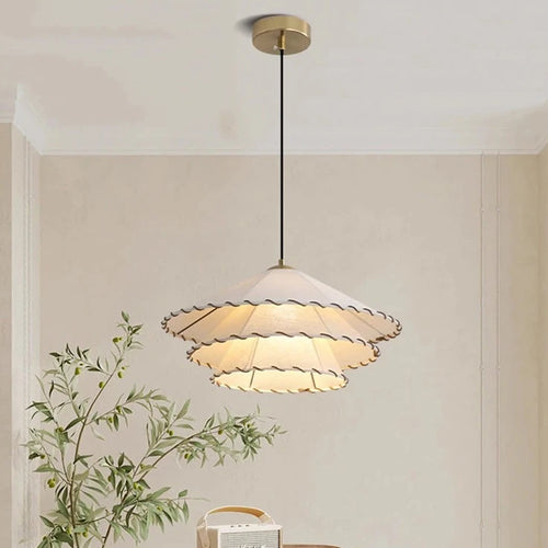 Tissu nordique suspension LED lumière Restaurant chambre salle à manger décoration de la maison Lustre créatif coton lin chapeau Lustre lampe